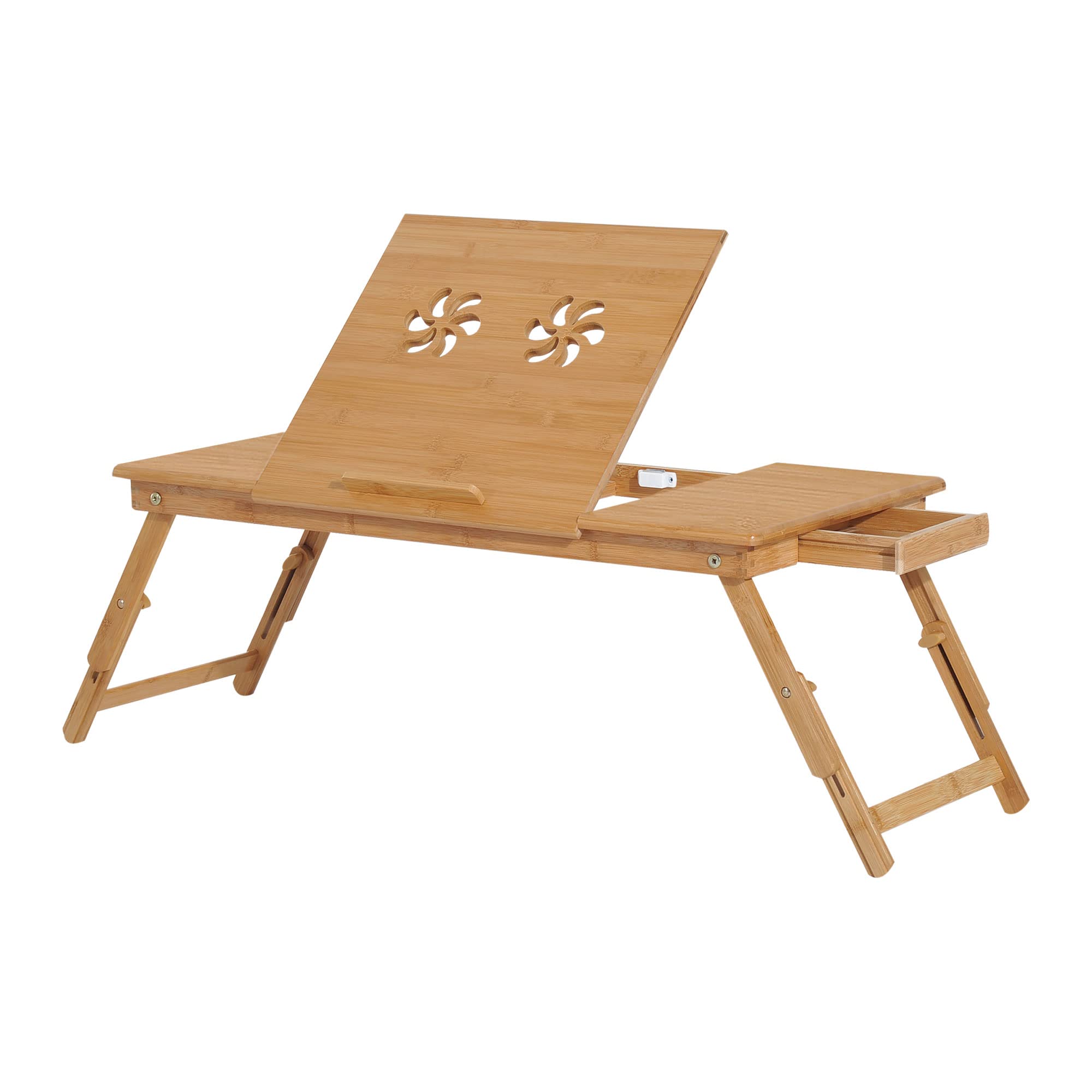 HOMCOM Tavolino da Colazione a Letto, Tavolino da Letto per PC Pieghevole, Supporto per PC da Camera, Regolabile, Inclinabile, Cassetto, Gambe Pieghevoli, 72x35x22-30, Colore Legno
