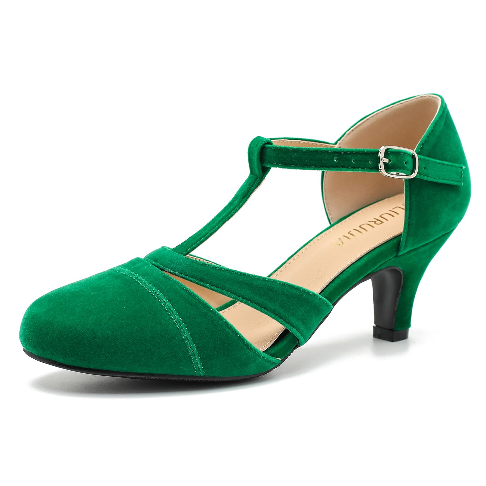 LIURUIJIA Women's T-Strap Mary Jane Pumps - Vintage Low Kitten Heels for Dance, Retro Party, or Cosplay