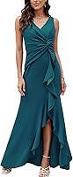 FQA Women's Formal Evening Prom Dress - Elegant Long Sexy V-Neck Sleeveless Split Wrap Gown