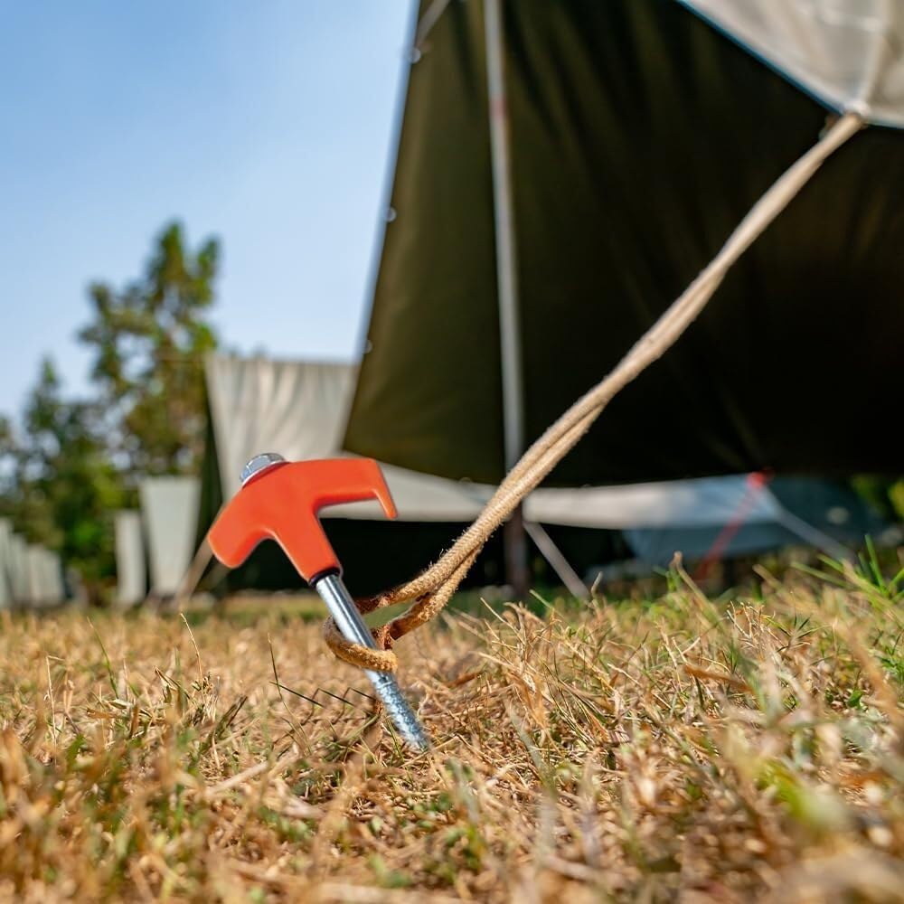 Kotwy gruntowe wkręcane kołki namiotowe, wytrzymałe metalowe śledzie na kemping, patio, do ogrodu, użytków zielonych, 4 sztuki, trwałe gwintowane kolce namiotowe