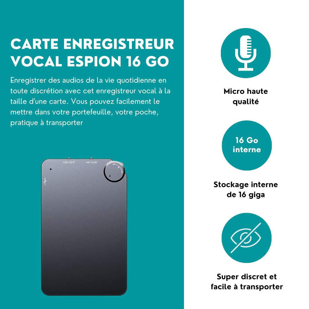 Carte Enregistreur Vocal Espion 16 GO