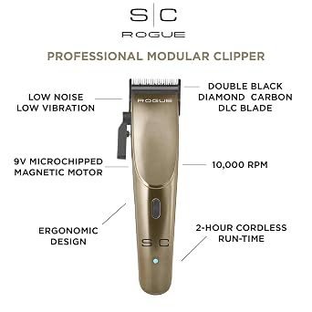 StyleCraft Rogue Professional 9V Magnetic Motor Cordless Clipper and Trimmer Matte Gunmetal