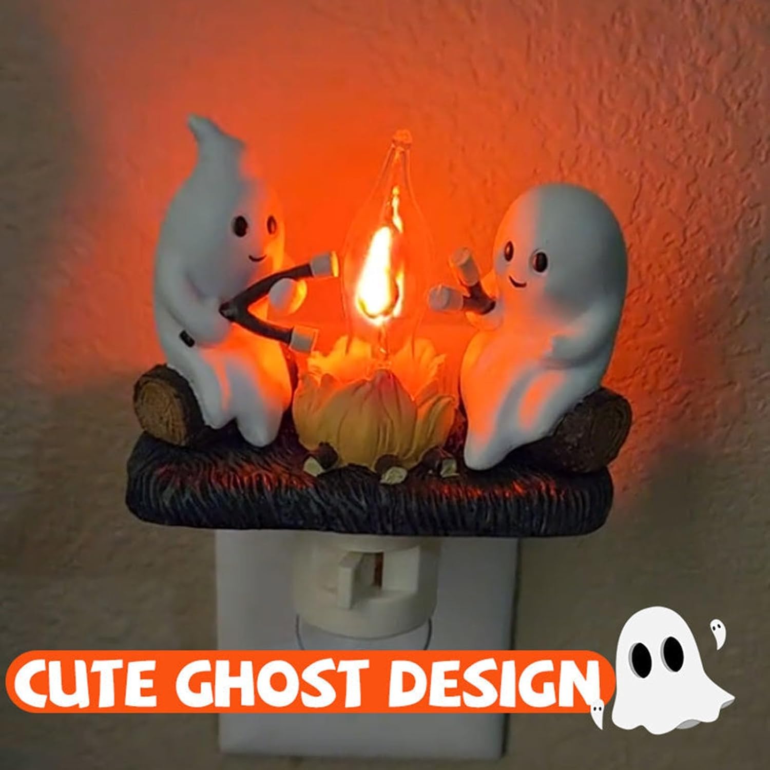 Ghost Campfire Night Light?2024 Ghost Campfire Flickering Nightlight, 3D LED Small Faux Campfire Night Light, Funny Halloween Nightlight Indoor Decorations
