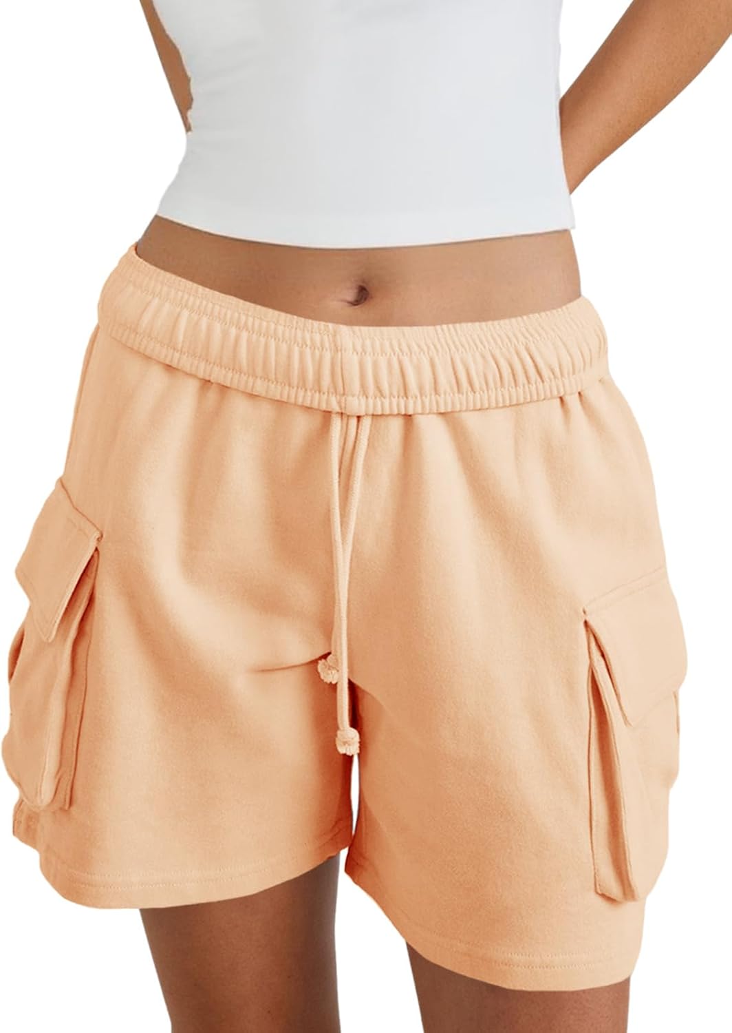 Fisoew Sweat Shorts for Women Casual Summer Drawstring Cargo Short Athletic Running Workout Baggy Shorts