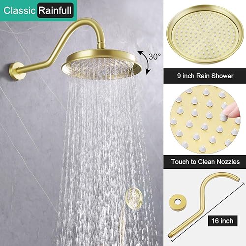 Miniatura 3 de Homekicen Juego completo de grifos de ducha antiguos sistema de ducha de lluvia de 9 pulgadas, cabezal de lluvia montado en la pared y rociador de