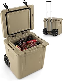 GOPLUS Kühlbox 43L, Isolierbox tragbar mit Rollen & Alu Griff, große Thermobox Coolbox ohne Strom für Essen und Getränke, Kühlwagen Outdoor für Camping, Grillen, Picknick & Festivals