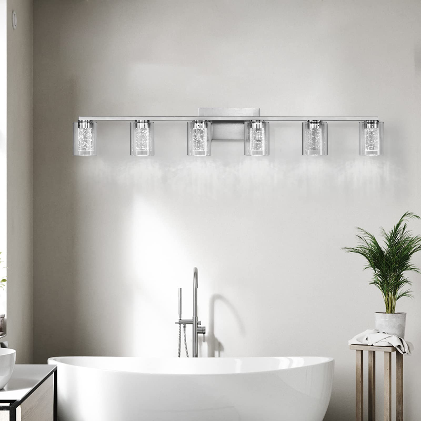 SADENICEL 6 Light Brushed Nickel Bathroom Light Fixtures, LED Vanity ...