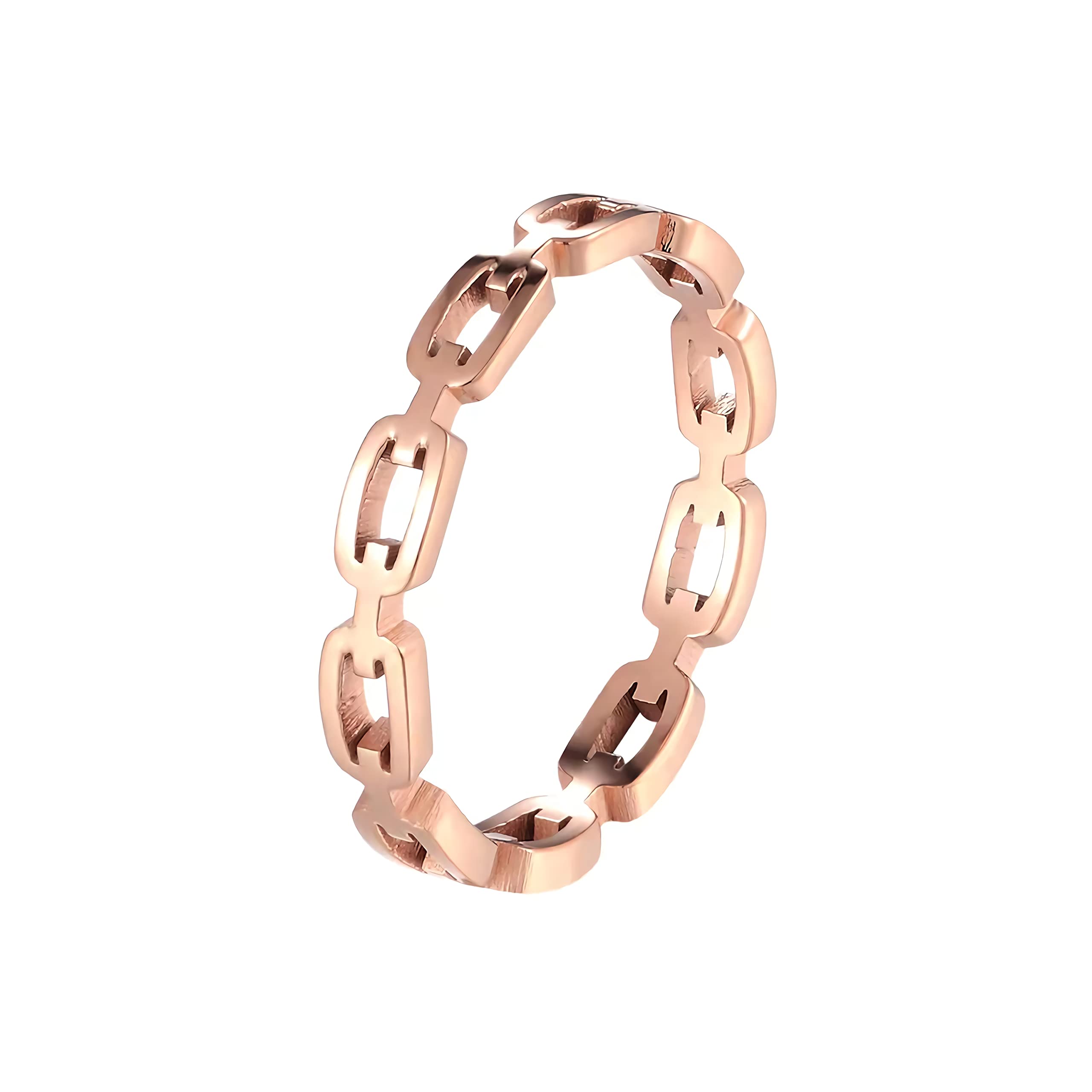 JESMING18K Gold Plated Chain Link Rings 925 Sterling Silver Plated Hollow Out Design Chain Link Ring Rose Gold Stainless Steel Ring Delicate Everyday Ring for Women