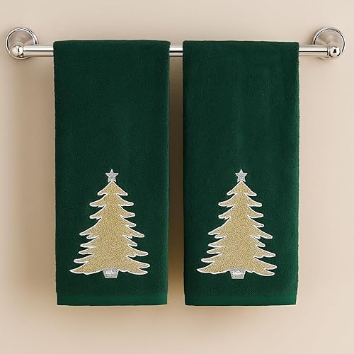 Miniatura 28 de Juego de 2 toallas de mano de baño de Navidad, color gris oscuro, 100% algodón, bordadas, diseño de copos de nieve, 16 x 25 pulgadas, toallas 24 Let