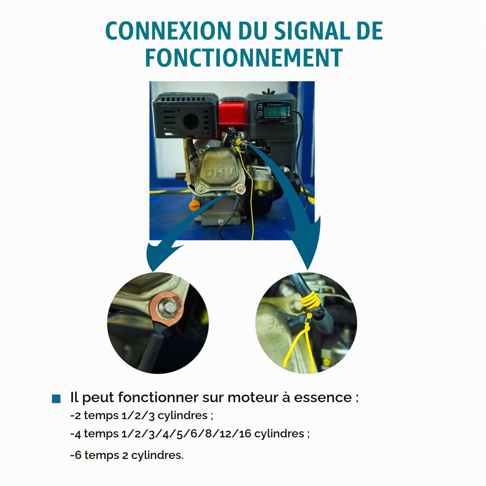 Runleader Compteur horaire numérique,jauge de température du moteur, alerte RPM et température,affichage des rétroéclairages pour tracteur de pelouse,générateur de compresseur,motoneige | RL-HM035A-TS002 Alarme RPM Et Temp,Écran Rétroéclairé,Pour Tracteur
