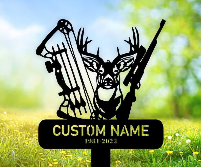 LOURENTS Personalized Memorial Plaques for Outdoors Deer Hunting Dad Grave Marker 12x12 inch Metal Garden Stakes Dad Cemetary Decor Sympathy Gifts for