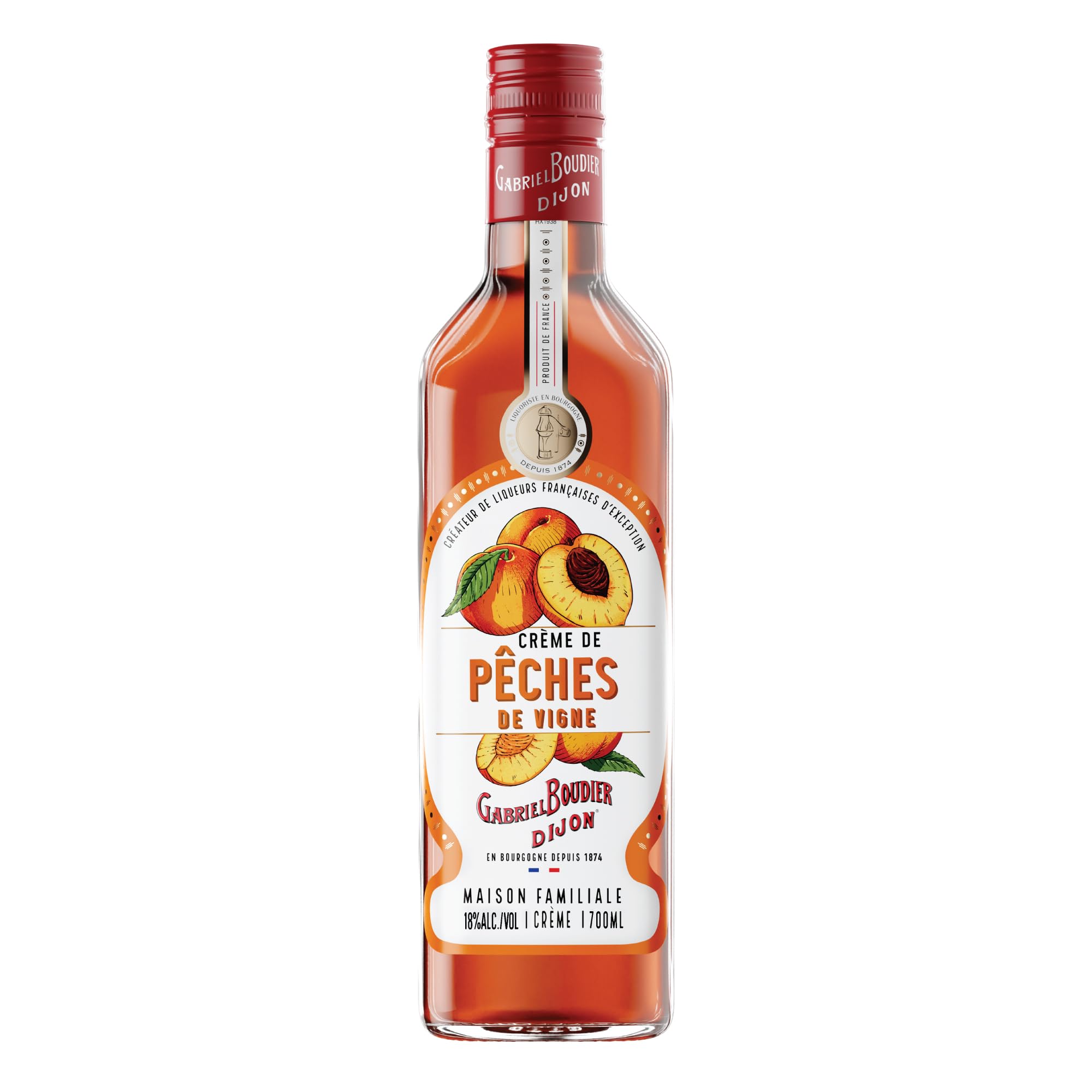 Gabriel Boudier Peach Liqueur for Cocktails - 50cl, 20 Percent ABV - Crème de Peche - Premium French Cocktail Liqueurs for Mixology Professionals and Enthusiasts - Peach Schnapps Alternative