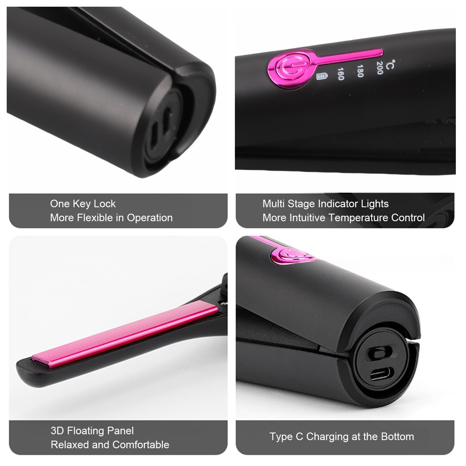Kabelloses Mini Glätteisen für kurzes Haar, schmales Pencil Glätteisen für Pony und Pixie Cut, 2 in 1 Styler mit einstellbarer Temperatur