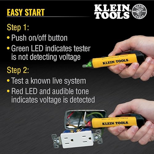 Klein Tools NCVT1P Voltage Tester, Non-Contact Low Voltage Tester Pen, 50V to 1000V AC, Audible and Flashing LED Alarms, Pocket Clip(NCVT Pen,Tester)
