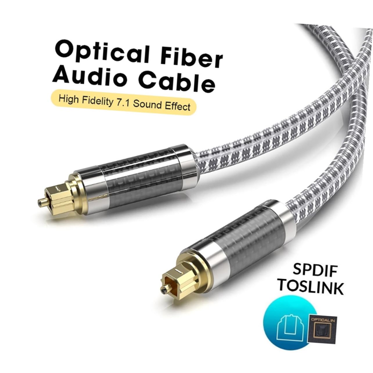 Cavo Ottico Audio Digitale Metri Flessibile e Resistenti a Disturbi Elettromagnetici per Tv Amplificatori e Altoparlanti con Schermatura Intrecciata Alta Densità
