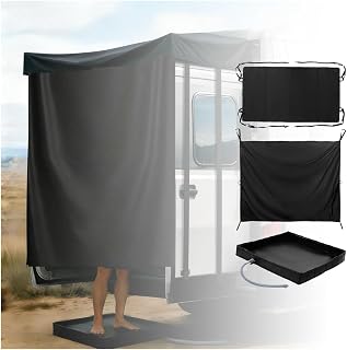 Car Camping Three-Piece Set, Includes Car Awning, Portable Shower Curtain, Portable Shower Pan, Easy Setup Changing Car Truck Travelling