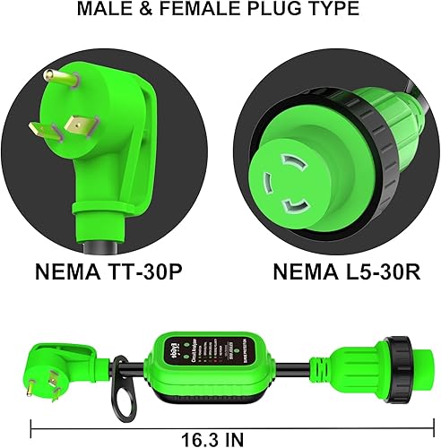 Miniatura 2 de EyGde Adaptador de enchufe RV de 30 amperios con bloqueo giratorio, adaptador de corriente eléctrica 5000J con protector de sobretensión, analizador