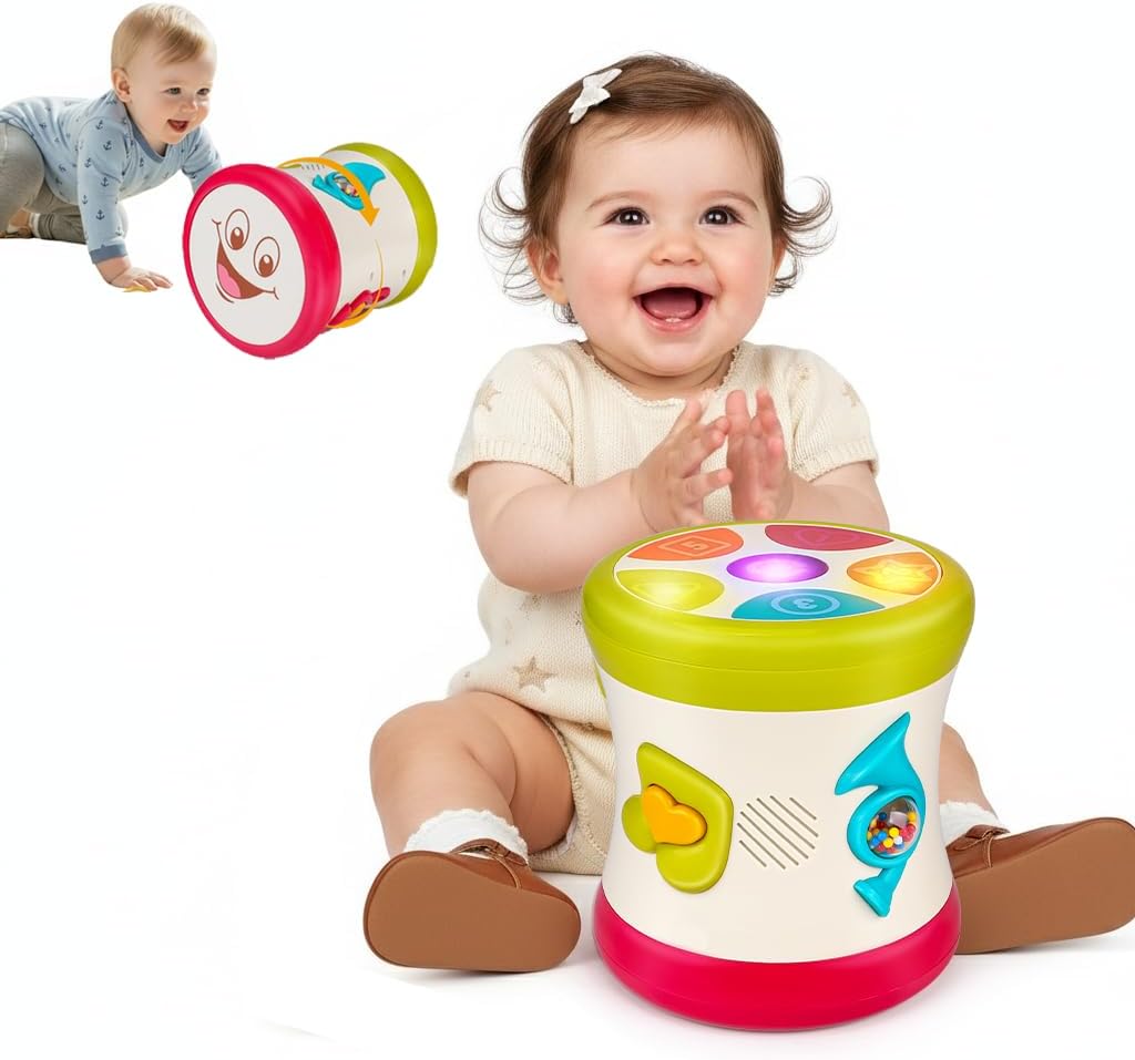 nicknack Toys for 1 2 3 Years Old Boys Girls, Musical Drum with Lights & Sounds, 5 Mode Sensory Learning Educational Toy for Toddler 1-3, Birthday Gifts for Baby Kids Age 6-9-12-18 Months
