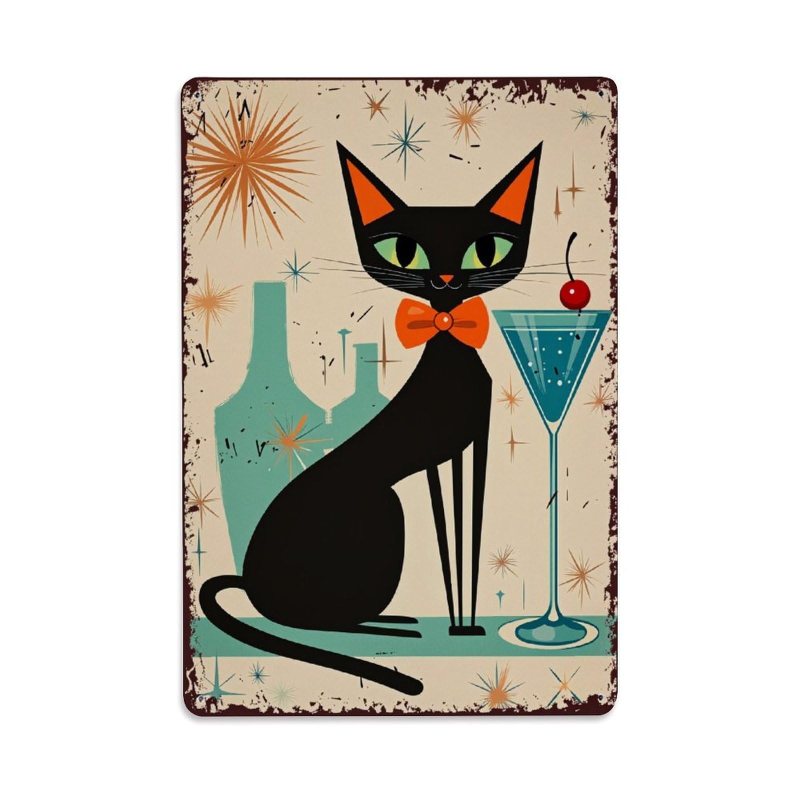 Enderetf Vintage Retro Cat Cocktail Stars Tin Sign Metal Poster, Home Bar Garage Man Cave Cafe Indoor & Outdoor Wall Decoration 8X12inches