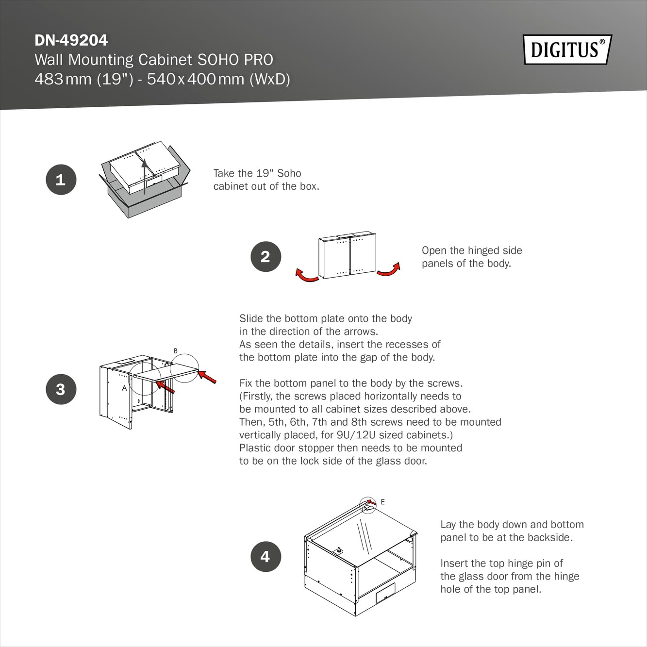 Digitus Soho Pro Series - Schrank Netzwerkschrank - Geeignet F?r Wandmontage - Ral 7035, Hellgrau - 9u - 48,3 Cm (19") (dN-49204)