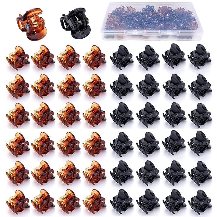 RÃNY W 50Pcs Small Hair Claw Clips, Mini Hair Claws, Durable Hair Clamps for Women Girl, Hair Decroation Buns, Pining Bangs, Strong Grip, Multifunction Clamp Clips(25 Black, 25 Brown)