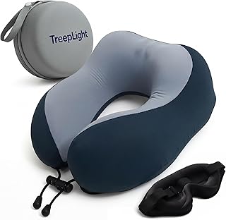 Travel Pillow Set – Memory Foam Neck Pillow with 3D Sleep Mask, Eye Mask for Sleeping, Free Earplugs & Compact Case, Travel Essentials for Airplane, Gift for Men & Women