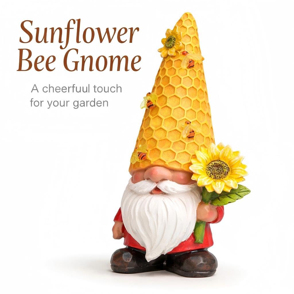 Gartenzwerge, Sonnenblumenzwerge, Gartendekoration, Gartendekoration, mit Solar-Bienenlichtern, Sommerdekoration, Zwerge, Außendekoration, Geschenke für Mutter, Frau, Hof, Kunstornament für