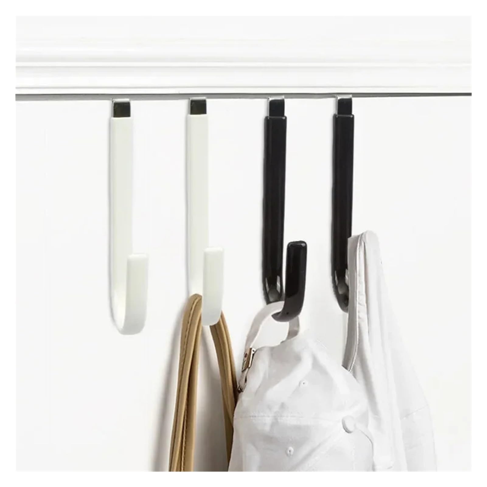 Ganchos para colgar en la puerta Ganchos de acero inoxidable en forma de S for puerta de armario, sin perforaciones, for el hogar, la cocina, el baño, abrigos y toallas.(Black,6pcs)