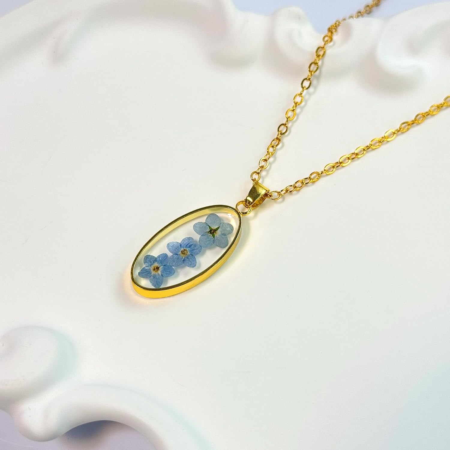 Forget Me Not Necklace - Handmade Pressed Flower Necklaces - Forget-Me-Not Flowers Symbolize True Love And Respect - Great Gift for Women | 18” - Image 4
