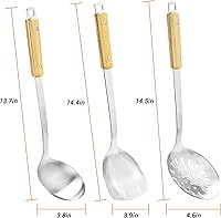 Vista 6 de FJNATINH Wok - Juego de 3 utensilios de cocina de acero inoxidable con espátula y cucharón, juego de 3 utensilios de cocina