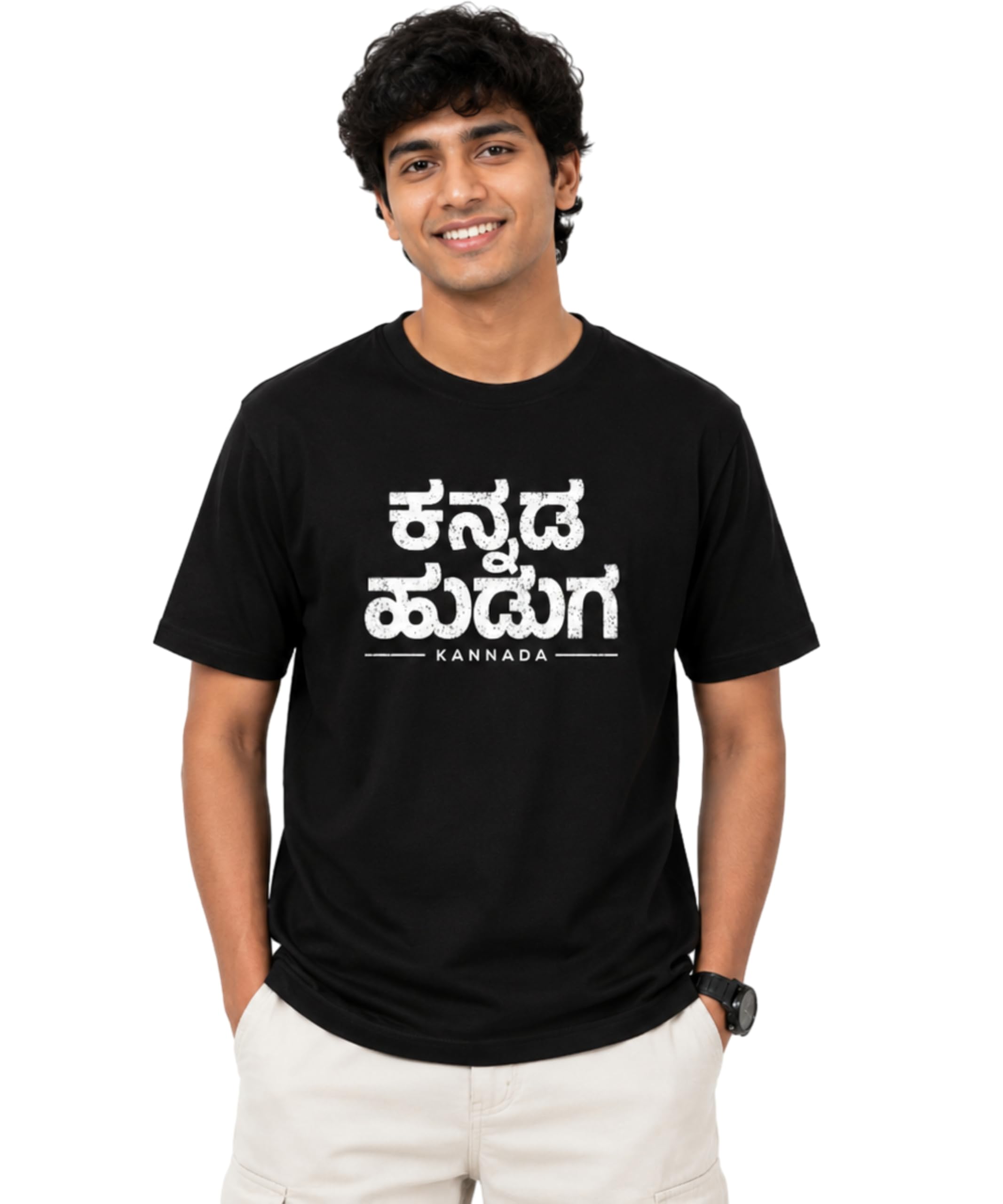 Kannada Huduga Embroidered T Shirt | 180 GSM Pure Cotton Unisex Tee-picture-53