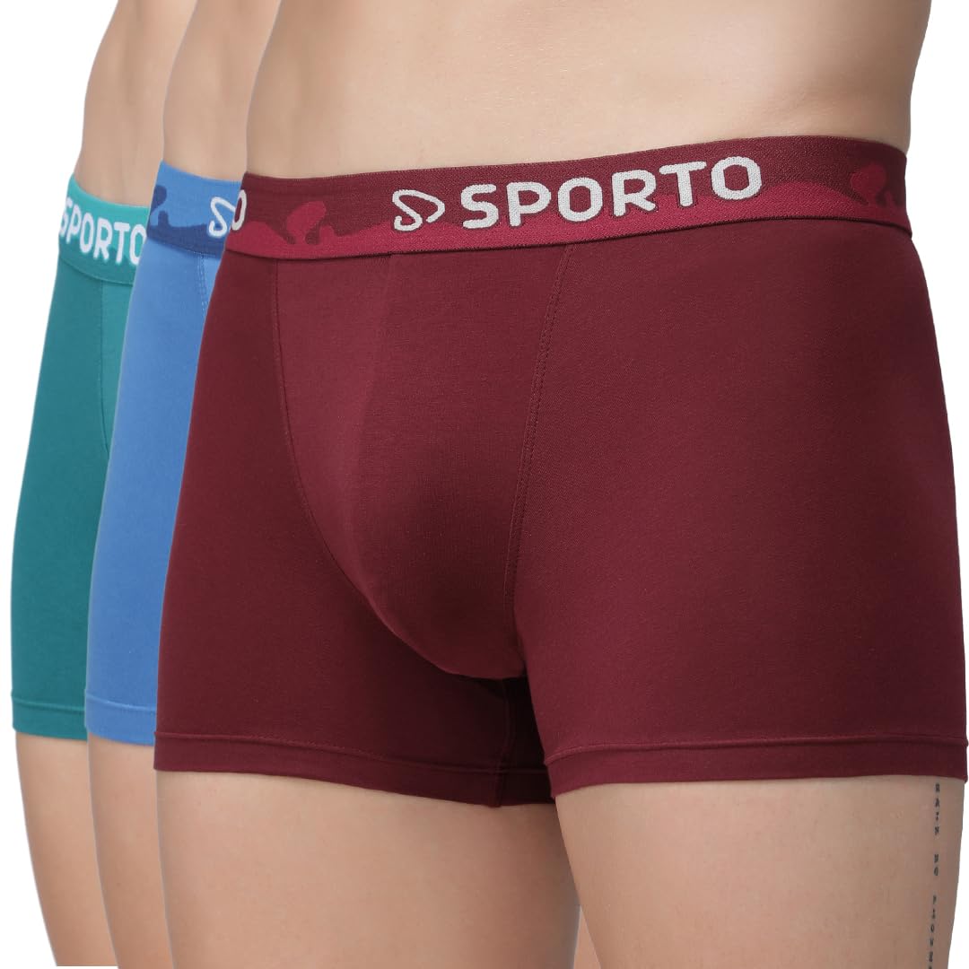 sporto Men's 3D fit Plain Spandex Trunk Pack of 3(Assorted Colour May Vary)-picture-29
