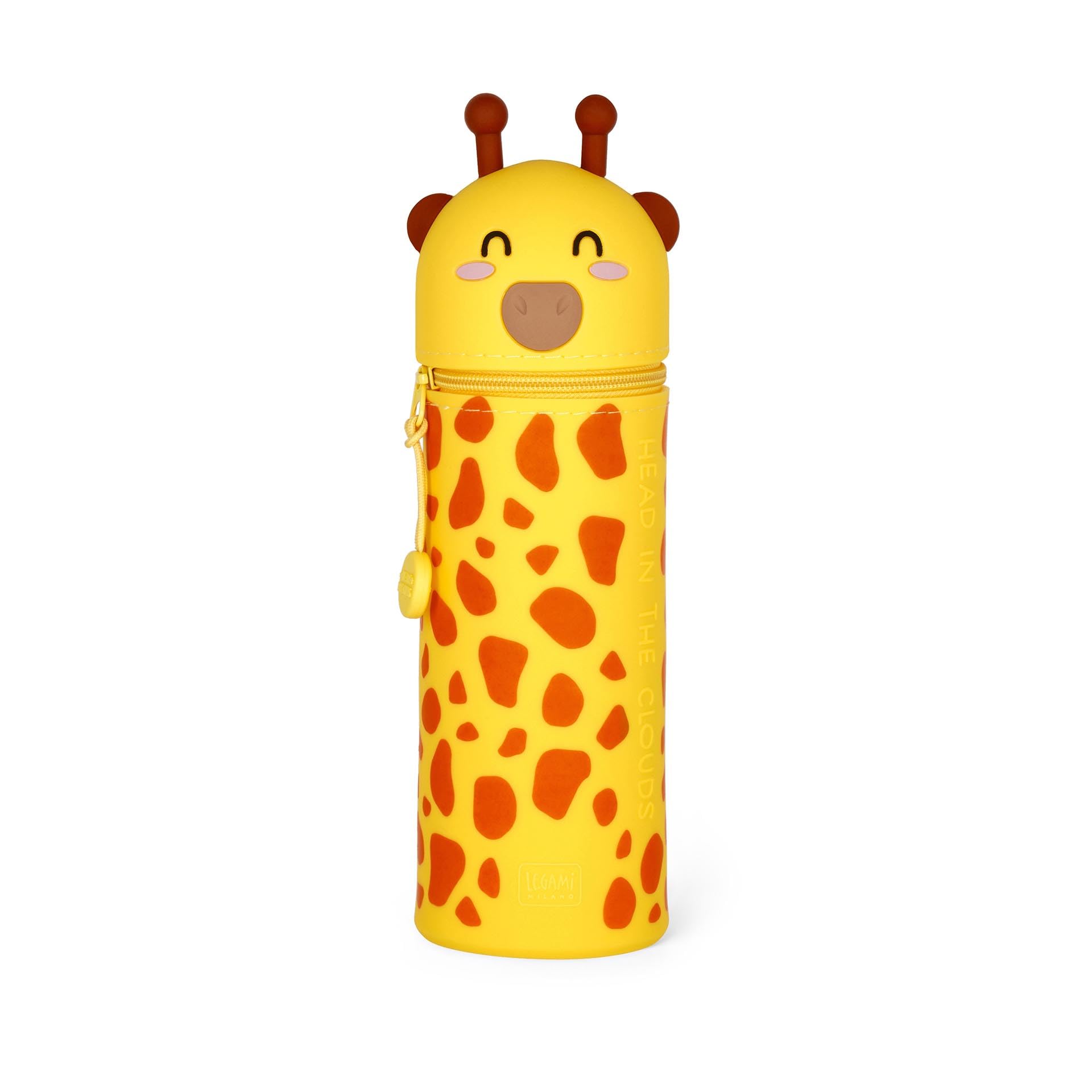 Legami - 2-in-1 Soft Silicone Pouch - Kawaii Giraffe School Bag Table Pen Holder Zipper Silicone Pen Bag Colored Pencils Markers H 18.5cm
