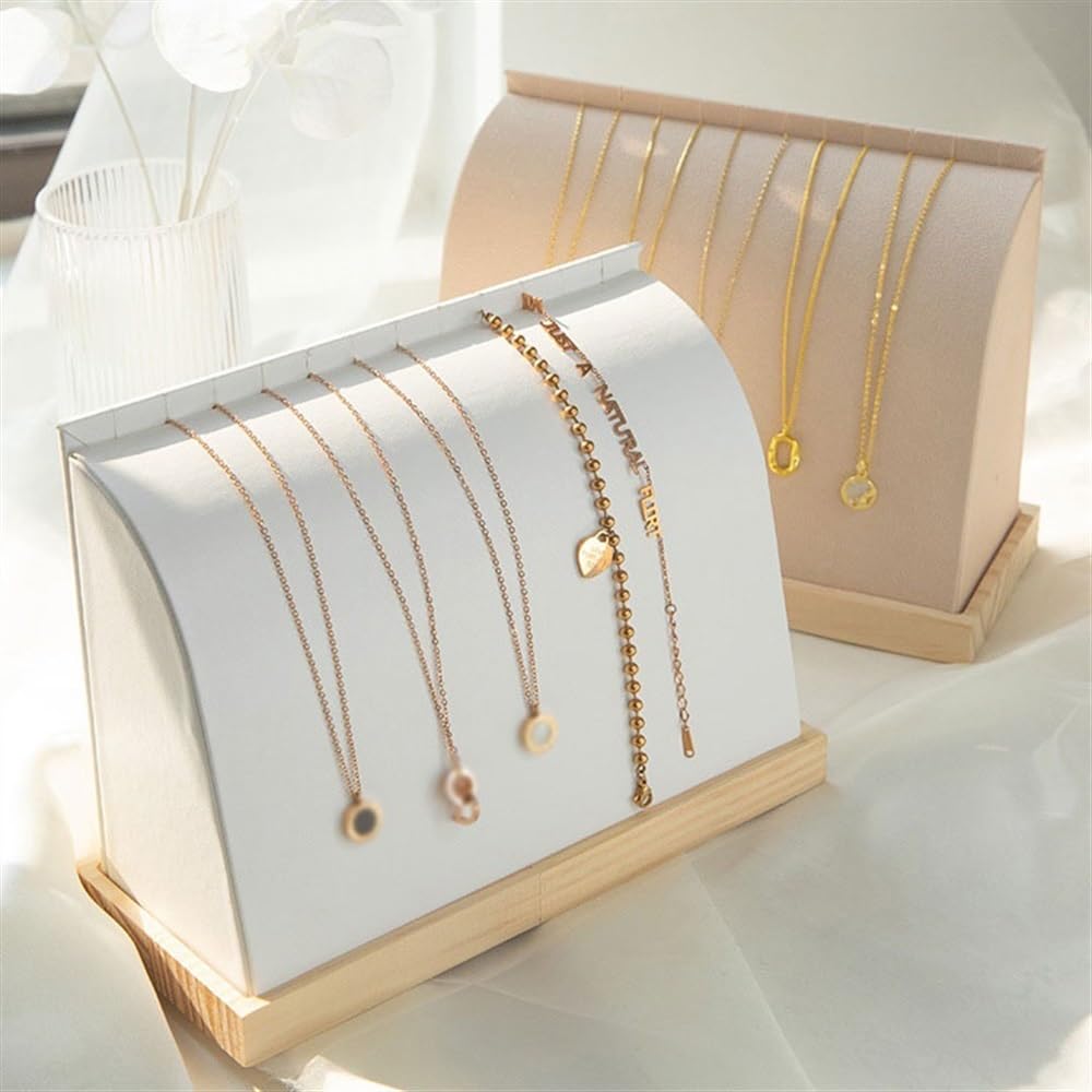 Porte Bijoux Présentoir de Collier, présentoir de Pendentif de Bracelet, présentoir de Rangement de Bijoux, Base en Bois Présentoir à Bijoux(Blanc)