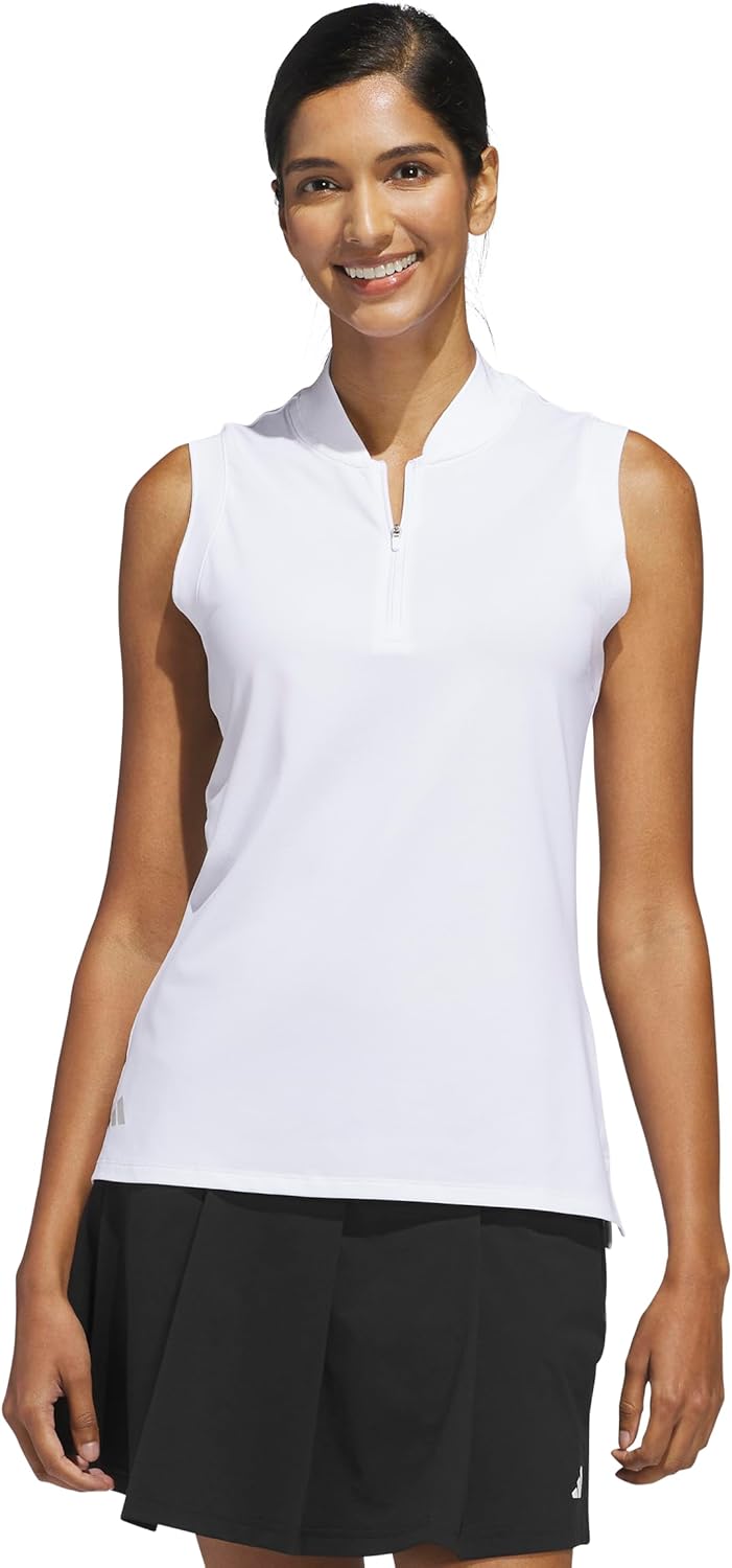 adidas Womens Ultimate365 Quarter-Zip Sleeveless Polo Shirt