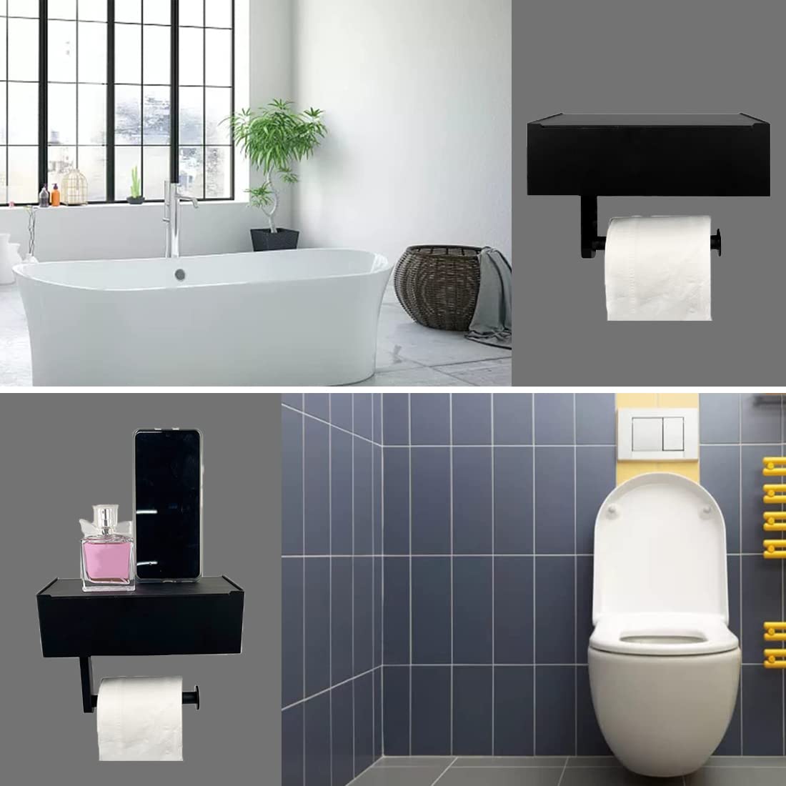 KloPapierhalter Mit Feuchttücherbox Edelstahl - 2-in-1 Aufbewahrung Schwarz Mit 2 Haken