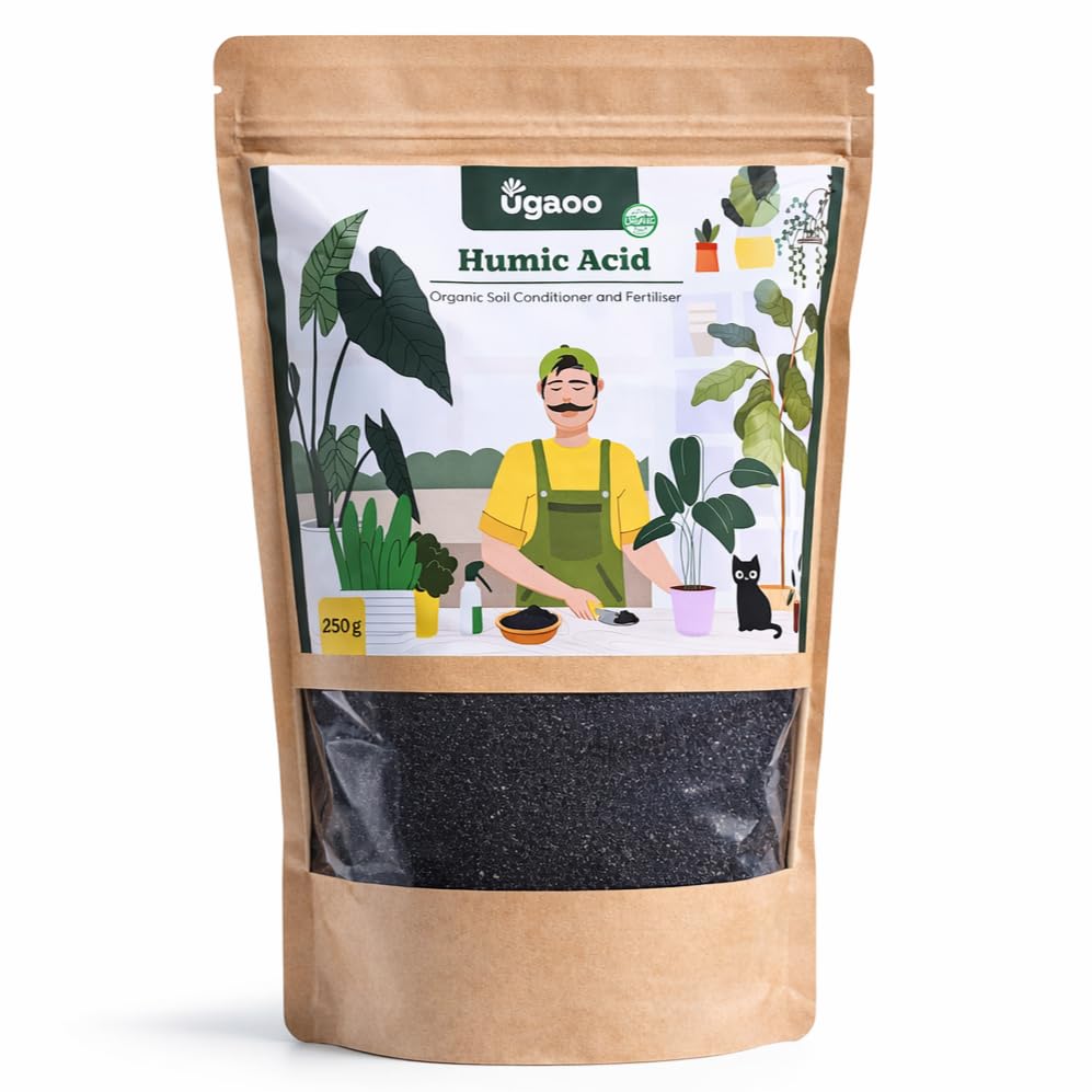 Image of UGAOO Humic Acid (98%) for Plants | Humic Acid Fertilizer for Plants, Home Garden, Growth Enhancer, Soil Conditioner, Improves Root System (250 gm)
