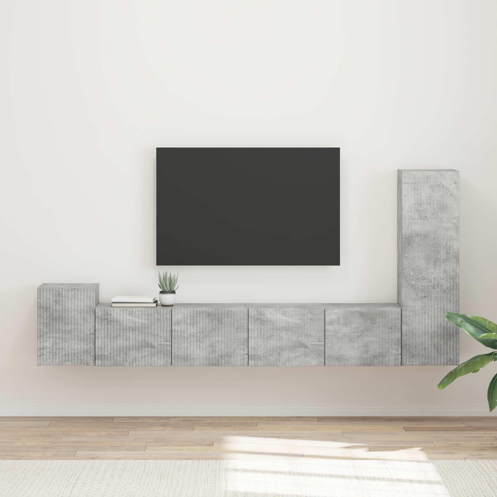 TV-Schrankset Wandmontiert 3-teilig, Beton Grau Holzwerkstoff, Modernes Media Center für Wohnzimmer, Elegantes Entertainment-Möbel mit Stauraum