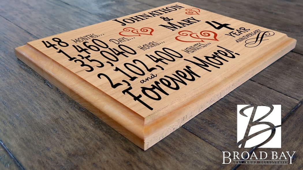 4th Anniversary Sign Gift Personalized 4 Year Wedding Anniversary Present for Wife Husband Couple - Solid Wood - Made in the USA