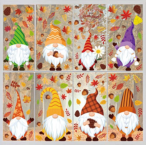 FullJoyHut Automne Décoration Autocollant Fenêtre Sticker Thanksgiving Décoration Verre Autocollant Feuille d'érable Gnome Citrouille Vinyle Porte Muraux Mural pour Maison Fête Deco Decor Cover