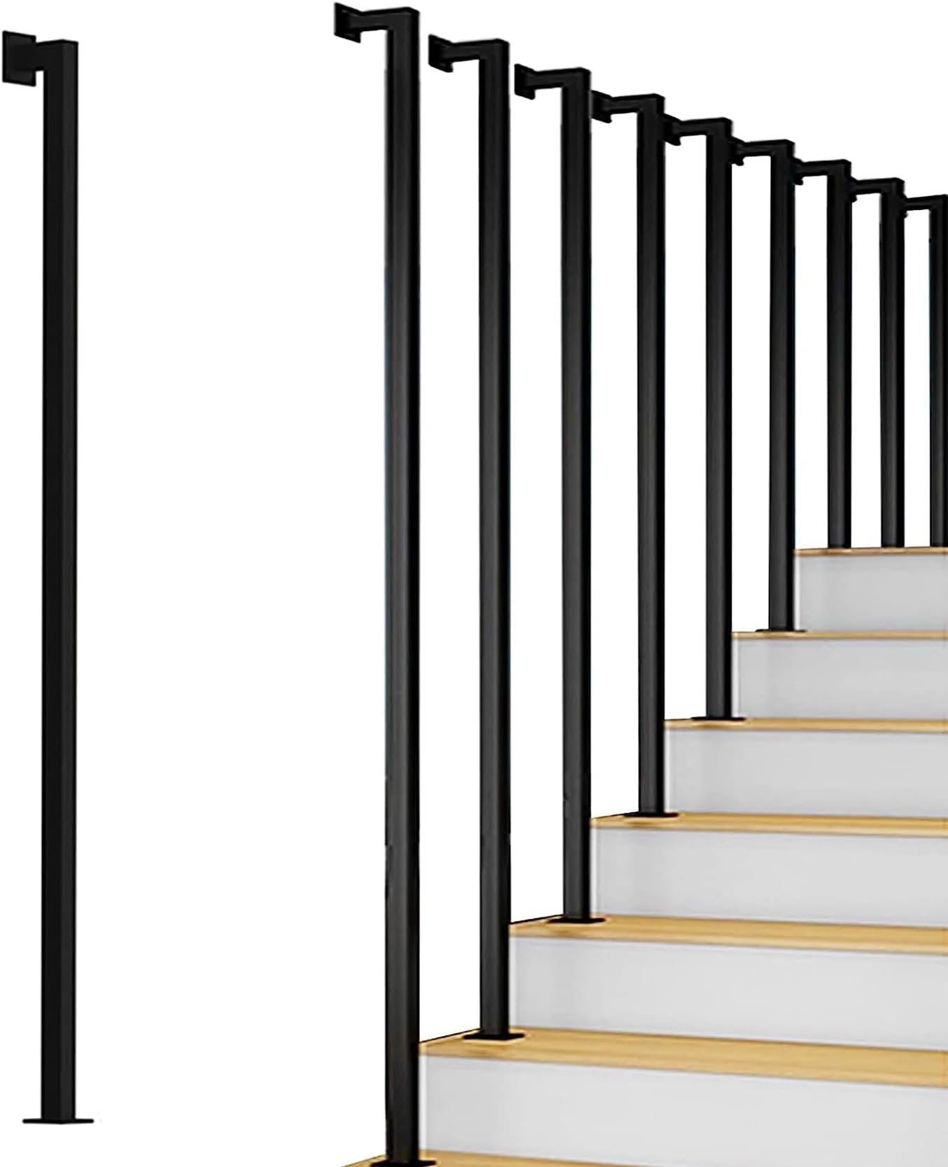 Handrail for Stairs,Black Ceiling Mounted Support Railing,Side Mount L-Shaped Square Tube Baluster,for Indoor Safety Non-Slip Corridor Home Decoration Banister(Size:140cm/55.12inch)