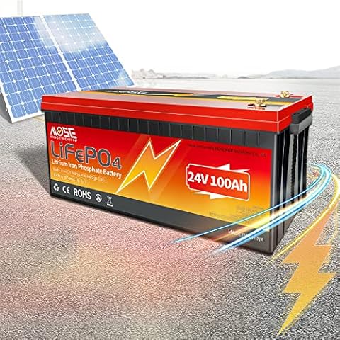MOSEWORTH 24V Lithium Battery 100Ah LIFEPO4 Battery, Series/Parallel Upgrade BMS, for RV Marine Golf Cart Trolling Motor Hunting Camping Van Life Off-Grid Solar Panel System Cover