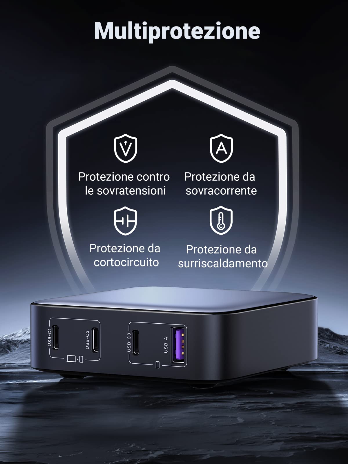 UGREEN Nexode 100 W - Caricatore USB C rapido da scrivania a 4 porte con GaN II Tech, compatibile con iPhone 16 Plus Pro Max 15 14 13 12 MacBook Pro Air iPad Galaxy S24 Ultra Plus 2M cavo di