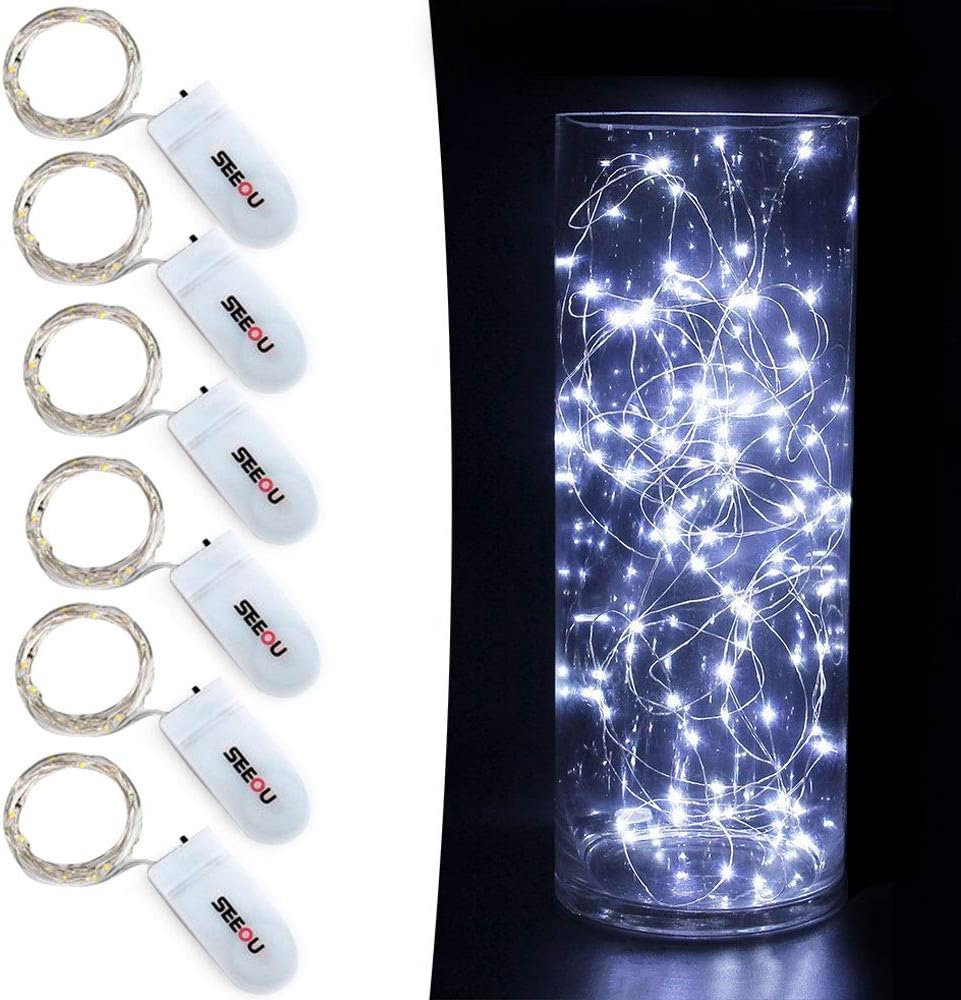 YKB 6 PCS LED Starry String Lights with 20 Mini LEDs on 3.3FT/1M Copper Wire, Fairy Lights Powered by 2xCR2032(Incl) Batteries, for Wedding Table Holiday Halloween Christmas Decorations, Cool White