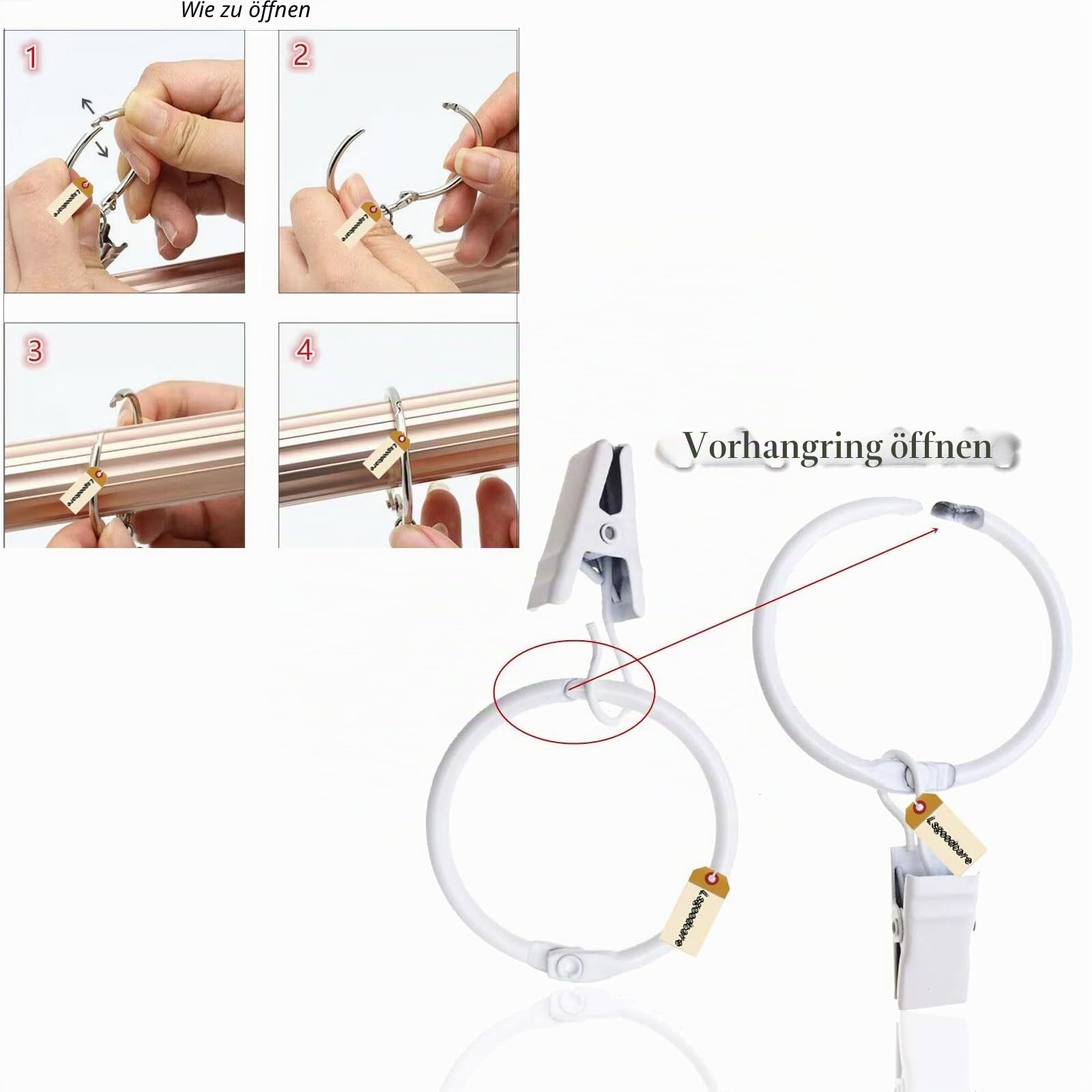 Lsgoodcare Openable Vorhang Clips mit Ringen weiß, Starke Metall dekorative Vorhangklammer 1,26 Zoll, Rustproof Drapery Open Clip Ringe Packung von 40 Mehrweg