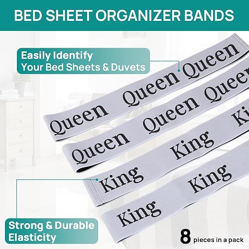 Miniatura 6 de FGY Bandas elásticas de lino para organizar sábanas (King X 4, Queen X 4)