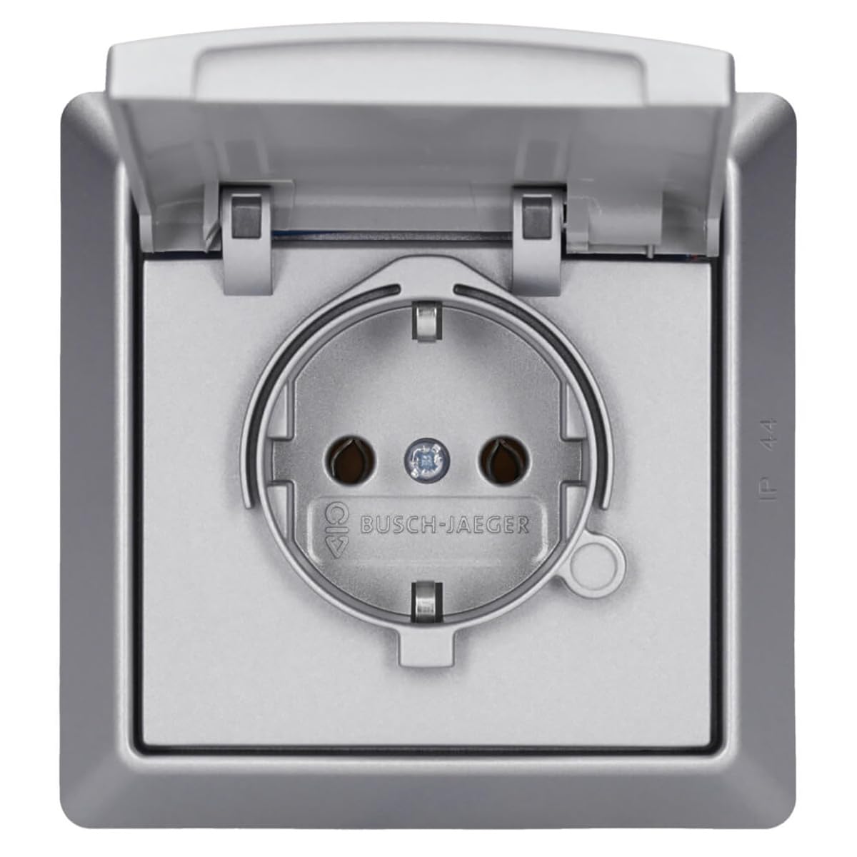 Busch-Jaeger Allwetter 44 Set: 1x SCHUKO Unterputz Steckdose mit Klappdeckel 20 EUGK-33-101 + 1-fach Rahmen 2101-33 Alusilber UP IP44