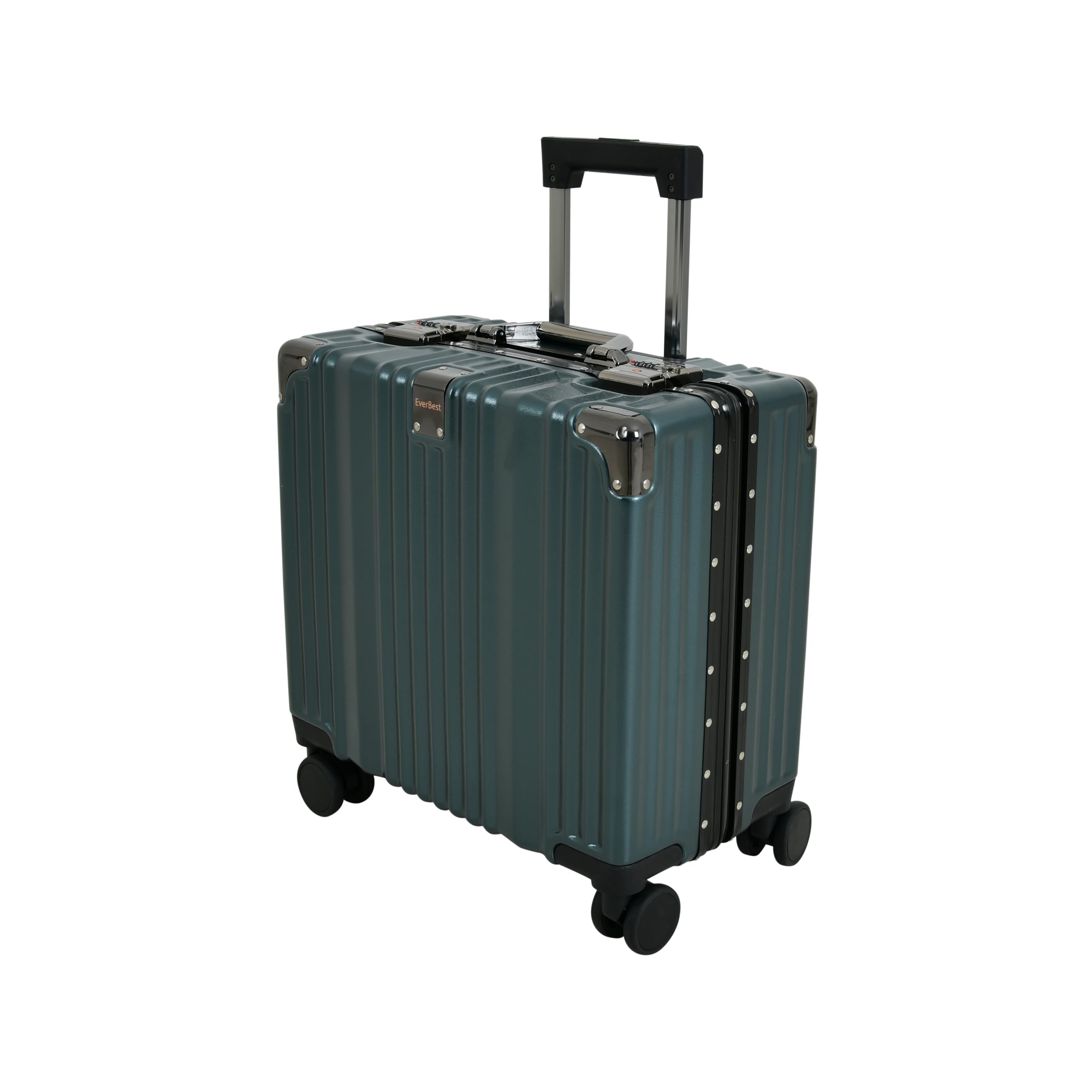EB EVER BEST-Series Of BagsPolycarbonate 8 Wheels Hard Case Zipperless Aluminium Frame Suitcase, 360° Swivel Double Wheel Luggage Travel Trolley Bag with TSA Lock (18 Inch), Green