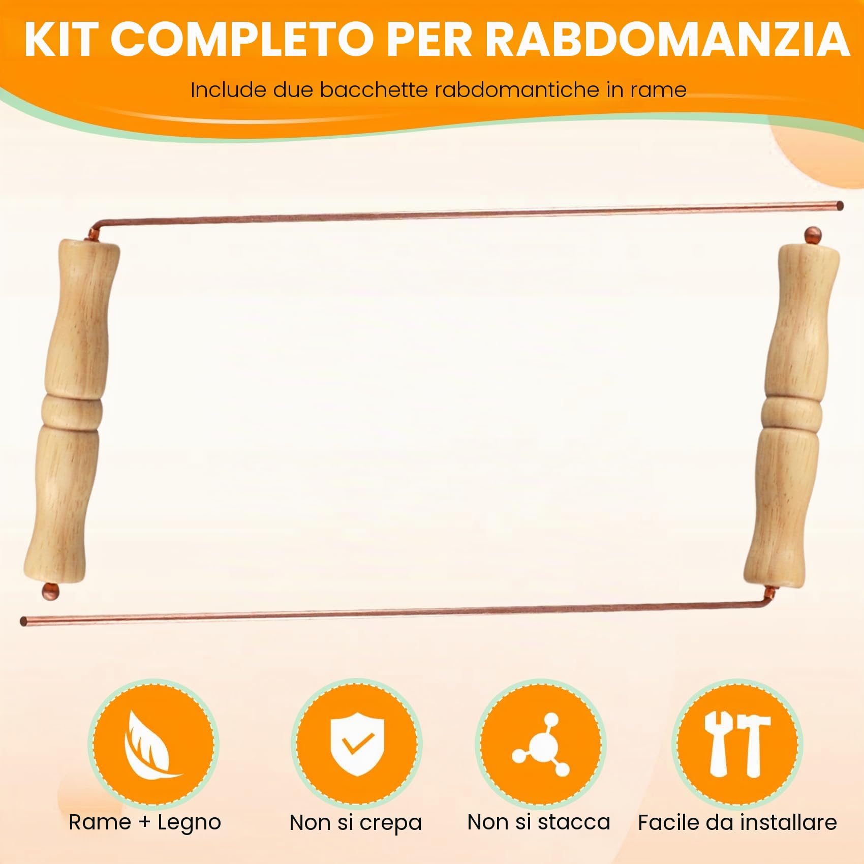 Kit di Bacchette da Rabdomante In Rame per Strumento di Divinazione - Bacchette da Divinazione con Manici In Legno Naturale