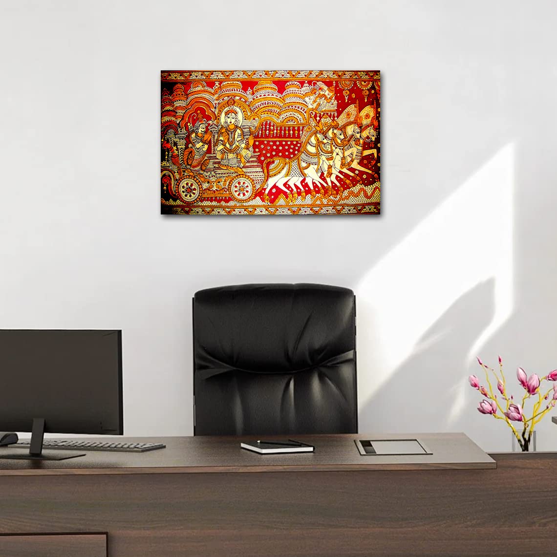 Madhubani Krishna Arjun Canvas Painting - Home Decor -4 Madhubani Krishna Arjun Canvas Painting - Home Decor -4